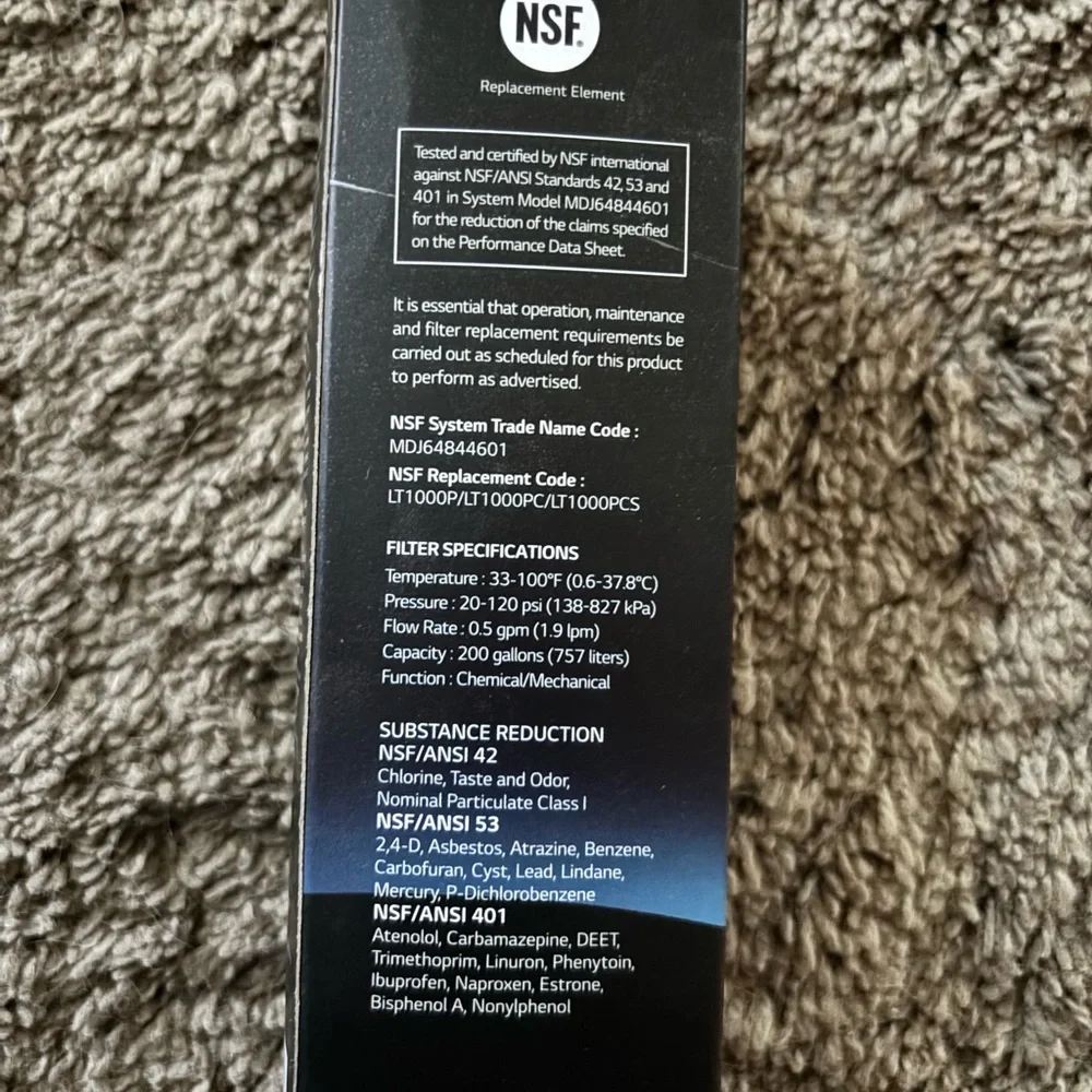 LG Water Filter Replacement Cartridge - Black and White